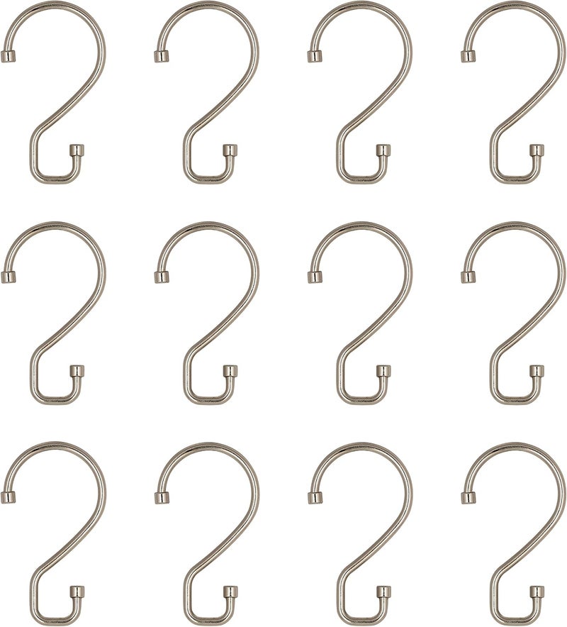 Bath Bliss 12 Pack S-Hook Shower Curtain Rings | Bathroom | Metal S Shaped Hooks | Easy Glide | Easy to Install | Hang Mugs, Pans, Towels | Satin - Image 1